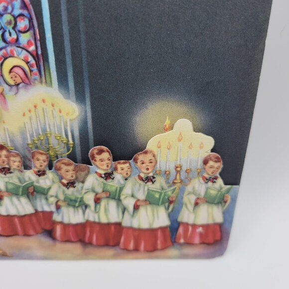 Joyous Christmas Card Choir Design Vintage Cutout Illustration Religious - Picture 4 of 8